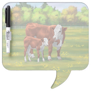 Hereford Cow & Cute Calf in Summer Pasture Dry Erase Board