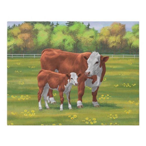 Hereford Cow  Cute Calf in Summer Pasture Faux Canvas Print