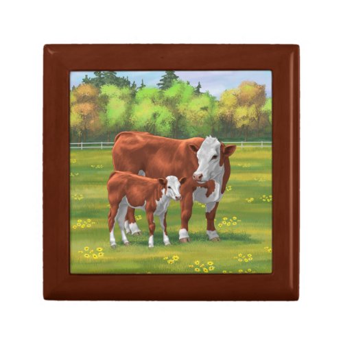Hereford Cow  Cute Calf in Summer Pasture Gift Box