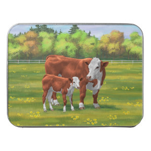Hereford Cow & Cute Calf in Summer Pasture Jigsaw Puzzle