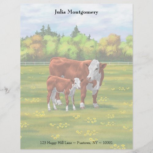 Hereford Cow  Cute Calf in Summer Pasture Letterhead