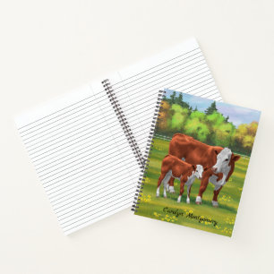 Hereford Cow & Cute Calf in Summer Pasture Notebook