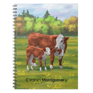 Hereford Cow & Cute Calf in Summer Pasture Notebook