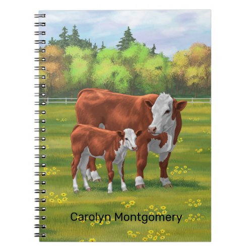 Hereford Cow  Cute Calf in Summer Pasture Notebook