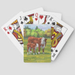 Hereford Cow &amp; Cute Calf in Summer Pasture Poker Cards