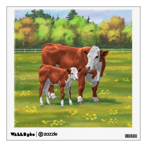Hereford Cow  Cute Calf in Summer Pasture Wall Decal