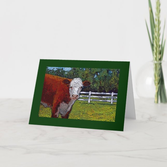 Hereford Cow in Pasture: Illustration: Farm Animal Card (Front)