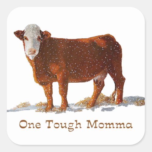 Hereford Cow One Tough Momma Mothers Day Square Sticker