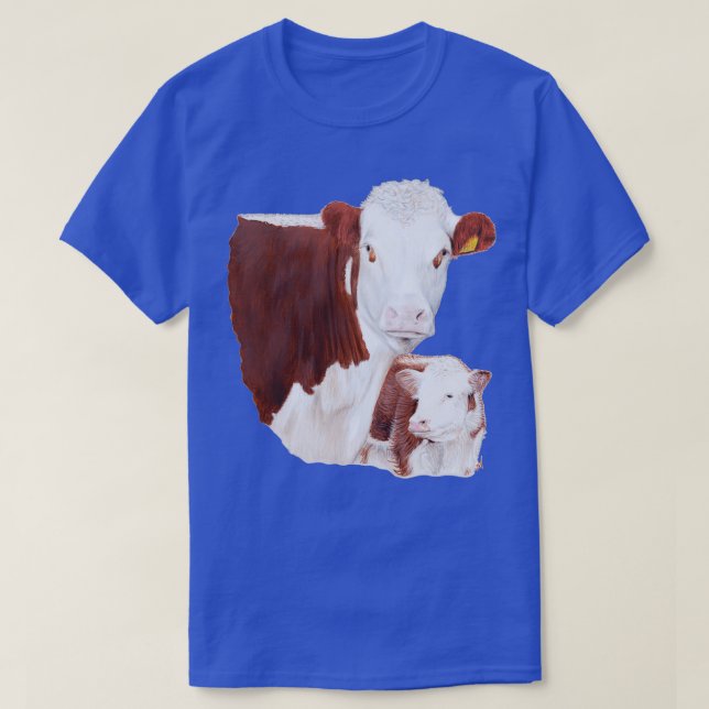 Hereford Cow with Calf Painting  T-Shirt (Design Front)