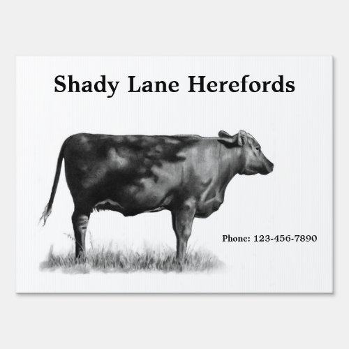Herefords Cattle Farm Sign Pencil Drawing Beef Sign