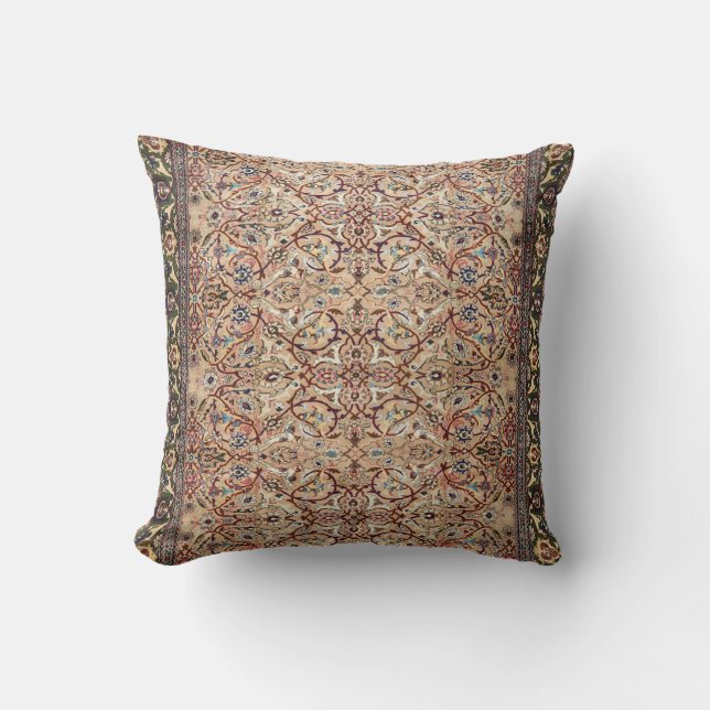 Hereke Of Turkey Moss Green Red Tan Throw Pillow (Front)