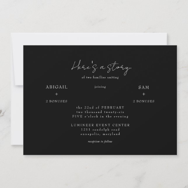 Here's a Story B/W Wedding Invitation (Front)