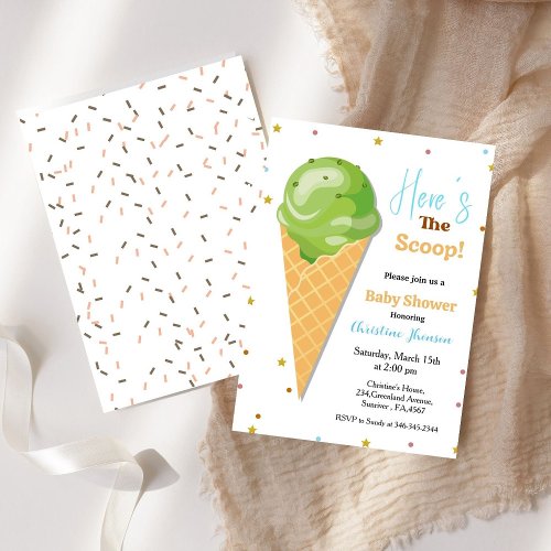 Heres come the scoop ice cream baby shower invitation