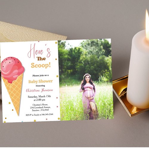 Heres come the scoop ice cream baby shower invitation