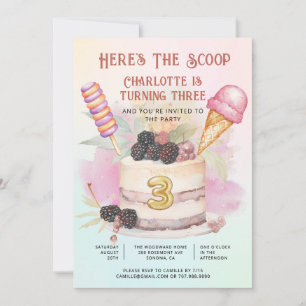 Here's The Scoop 3rd Birthday Ice Cream Party Invitation