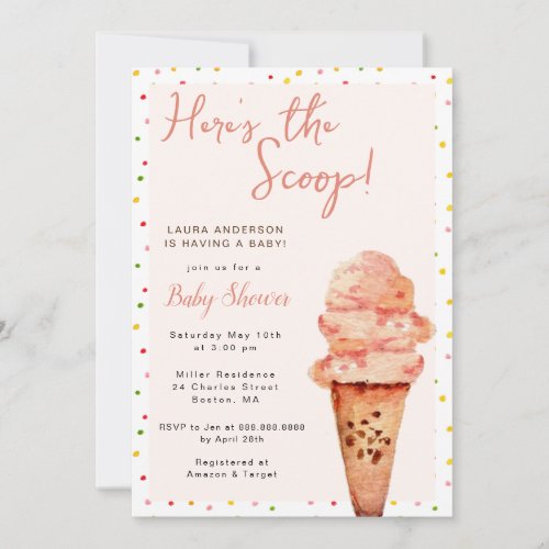 Heres the scoop Baby Girl Bridal shower Invitation