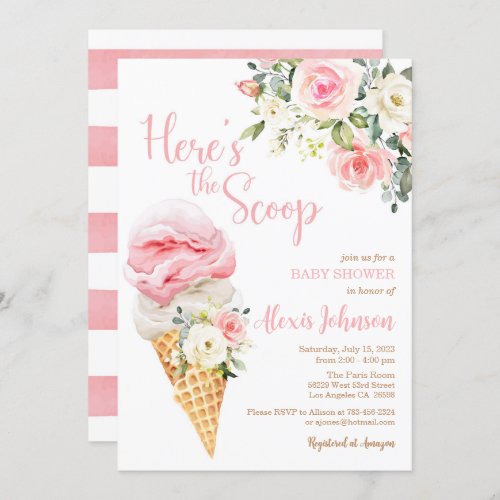 Heres the Scoop Baby Shower Girl Invitation