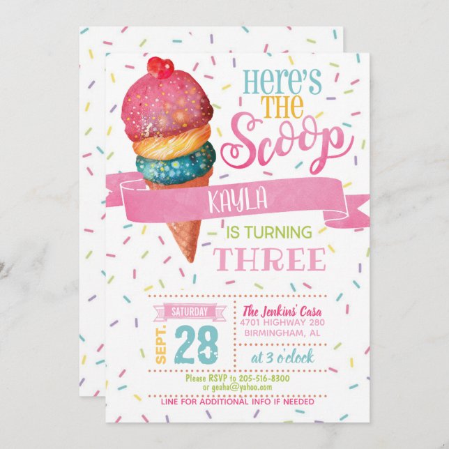 Here's the Scoop Birthday Invitation (Front/Back)