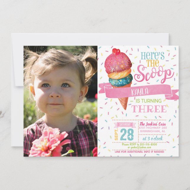 Here's the Scoop Birthday Invitation with Photo (Front)