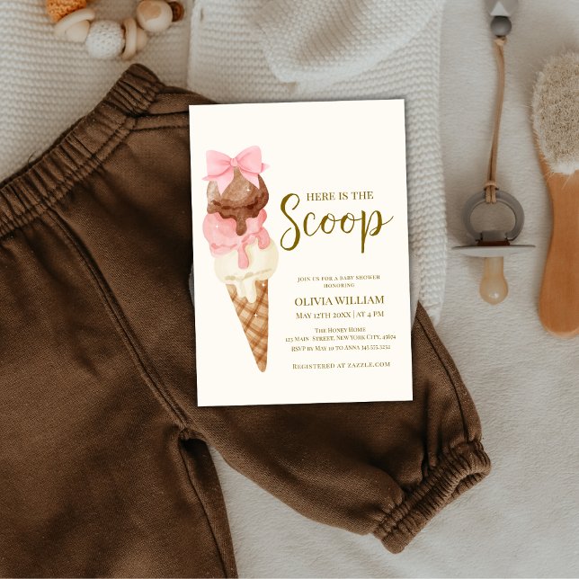 Here's The Scoop Bow Ice Cream Baby Shower Invitation (Here's The Scoop Bow Ice Cream Baby Shower Invitation)
