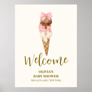 Here's The Scoop Bow Ice Cream Baby Shower Welcome Poster