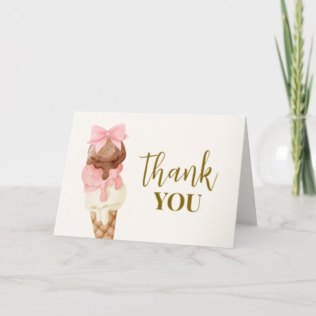 Here's The Scoop Bow Ice Cream Baby Shower Welcome Thank You Card (Front)