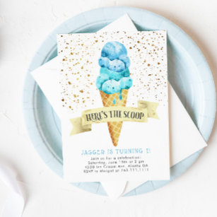 Here's the Scoop Boy Ice Cream Birthday Party Invitation