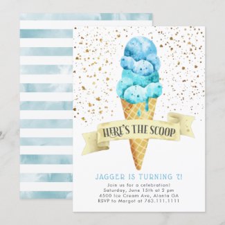 Here's the Scoop Boy Ice Cream Birthday Party Invitation