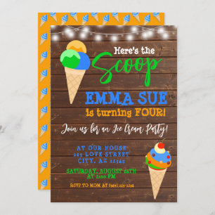 Here's the Scoop Boy's Ice Cream Party Birthday Invitation
