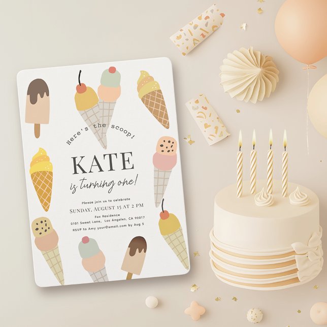Here's the Scoop Colorful Ice Cream 1st Birthday Invitation (Creator Uploaded)