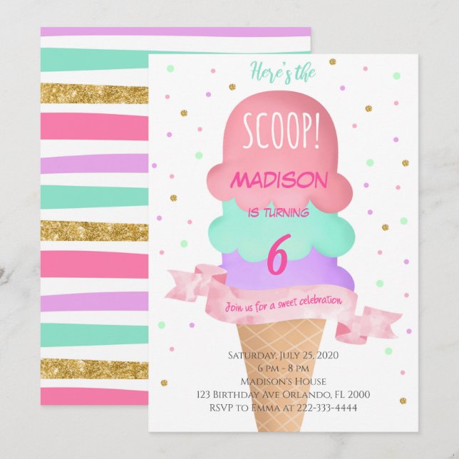 Here's the Scoop Colorful Ice Cream Invite (Front/Back)