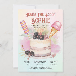 Here's The Scoop Colorful Kid's Ice Cream Birthday Invitation