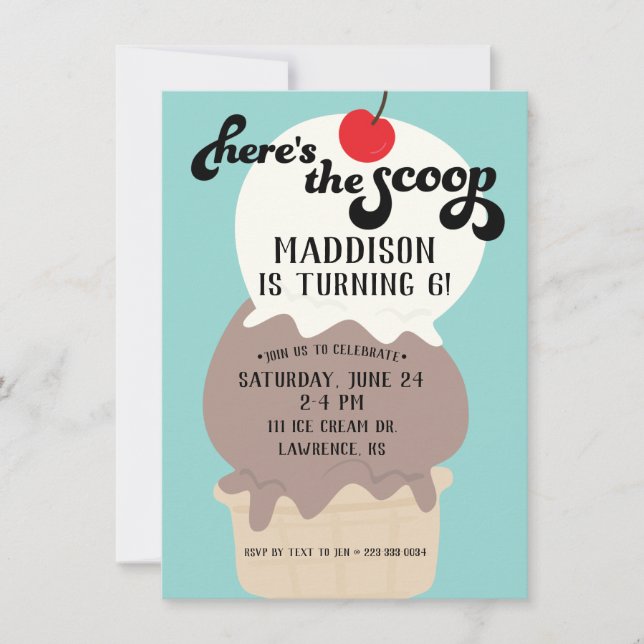 Here's the Scoop Cream Birthday Invitation (Front)