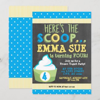 Here's the Scoop Frozen Yogurt Party Birthday Invitation