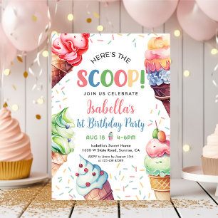 Here's the Scoop Girls Ice Cream 1st Birthday Invitation