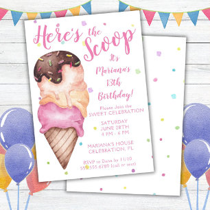 Here's the Scoop Girls Ice Cream Birthday Invitati Invitation