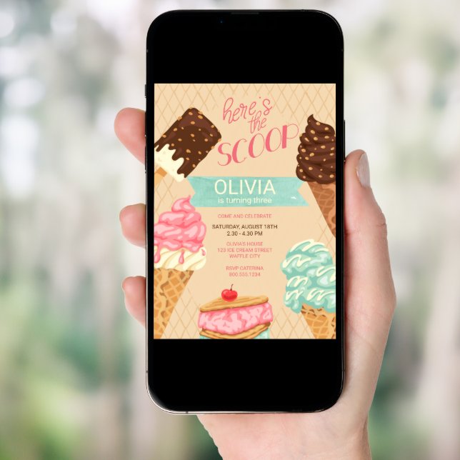 Here's the Scoop Girls Ice Cream Birthday Invitation (Front Digital)