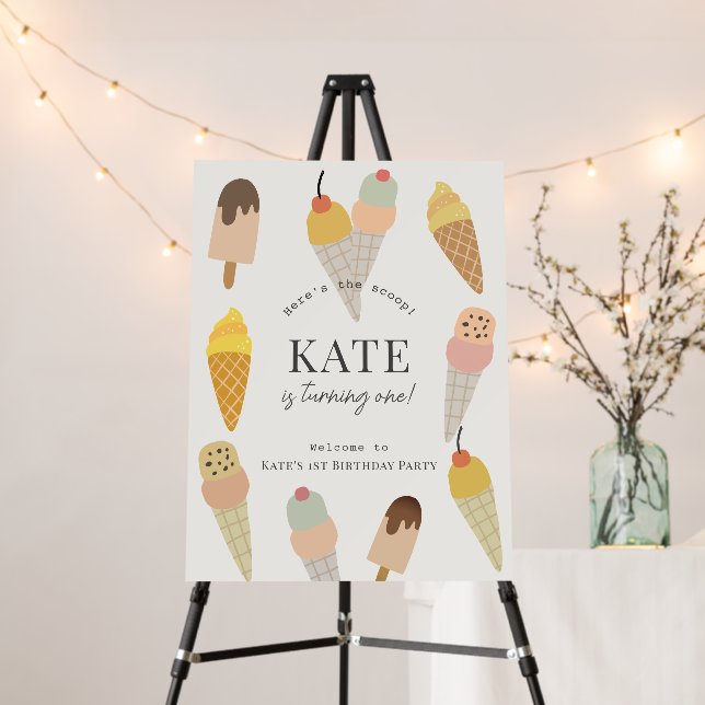 Here's the Scoop Ice Cream 1st Birthday Welcome Foam Board (In Situ (Stand))