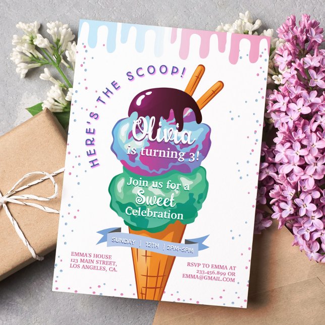 Here's The Scoop Ice Cream Any Age Birthday Invitation (Creator Uploaded)