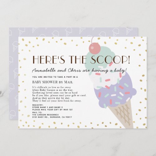 Heres the Scoop Ice Cream Baby Shower by Mail Invitation