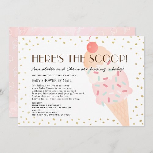 Heres the Scoop Ice Cream Baby Shower by Mail Invitation