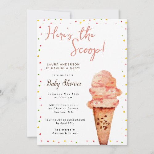 Heres the Scoop Ice cream Baby Shower  Invitation