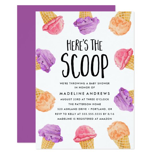 Here S The Scoop Ice Cream Baby Shower Invitation Zazzle Com