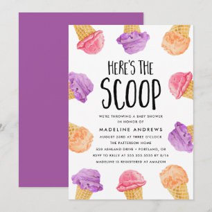 Here's The Scoop Ice Cream Baby Shower Invitation