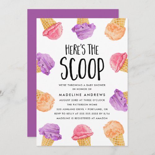 Heres The Scoop Ice Cream Baby Shower Invitation
