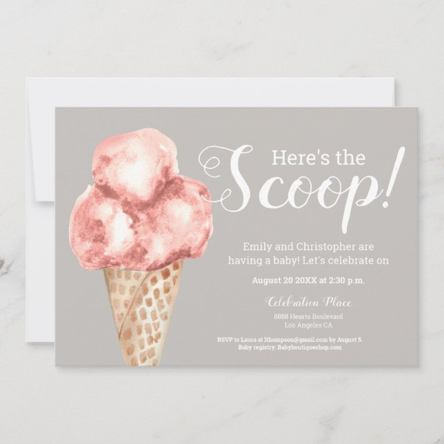 Here's the scoop Ice cream baby shower Neutral Invitation (Front)