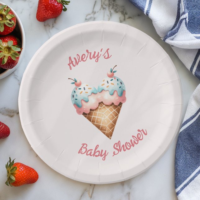 Here's the Scoop Ice Cream Baby Shower Paper Plates (Creator Uploaded)