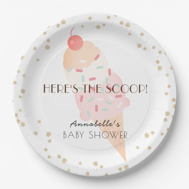 Here's the Scoop Ice Cream Baby Shower Pink Paper Plates (Front)