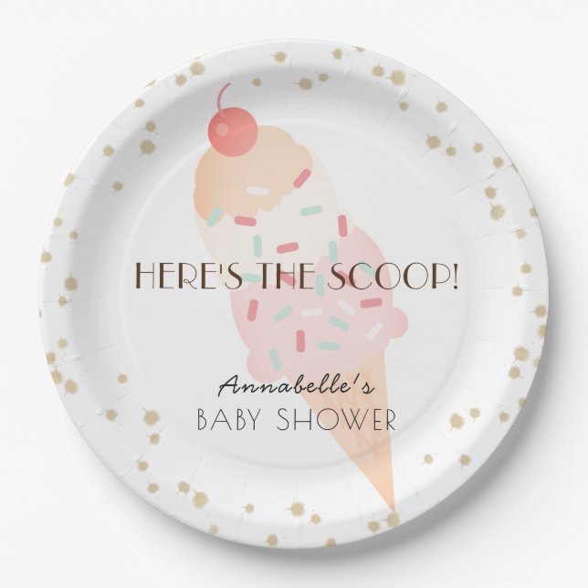 Here's the Scoop Ice Cream Baby Shower Pink Paper Plates (Front)