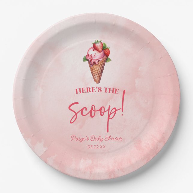 Heres The Scoop Ice Cream Baby Shower Welcome Sign Paper Plates (Front)